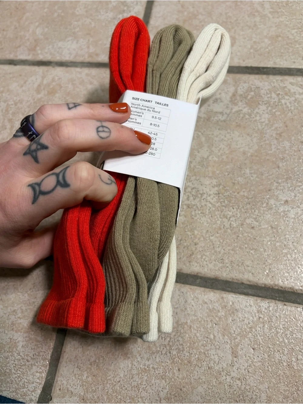 NWT Lululemon Daily Essential Socks *3 Pack Crew Length Cherry Ember/Oak/Ivory L